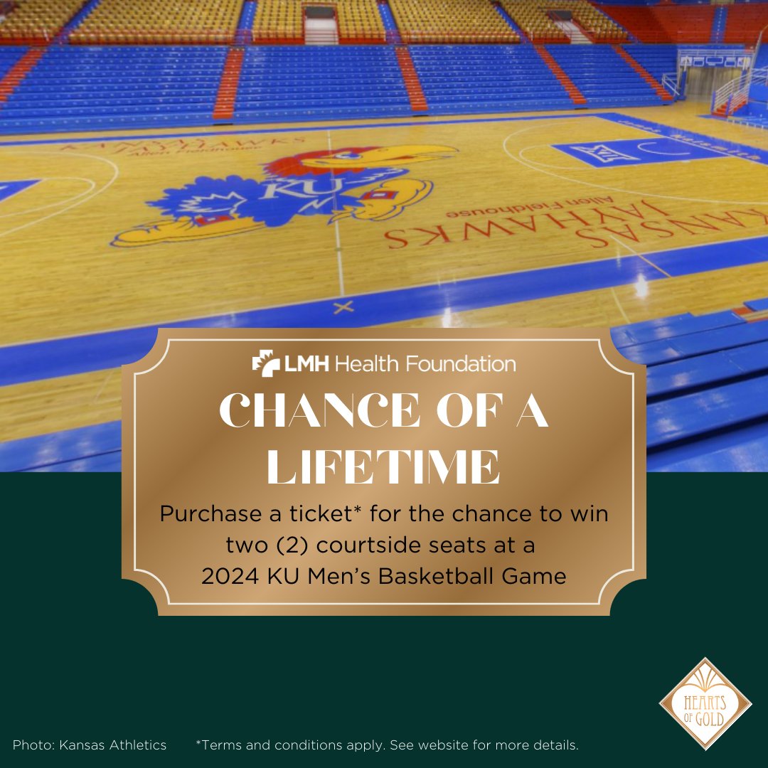 Catch a ride to Allen Fieldhouse with Dana Anderson for dinner at The Phog. After dinner, head to your premium, courtside seats for an incredible view of a top-tier game while enjoying courtside food and drink. Limited tickets will be sold. Learn more at bit.ly/3vNXnKv