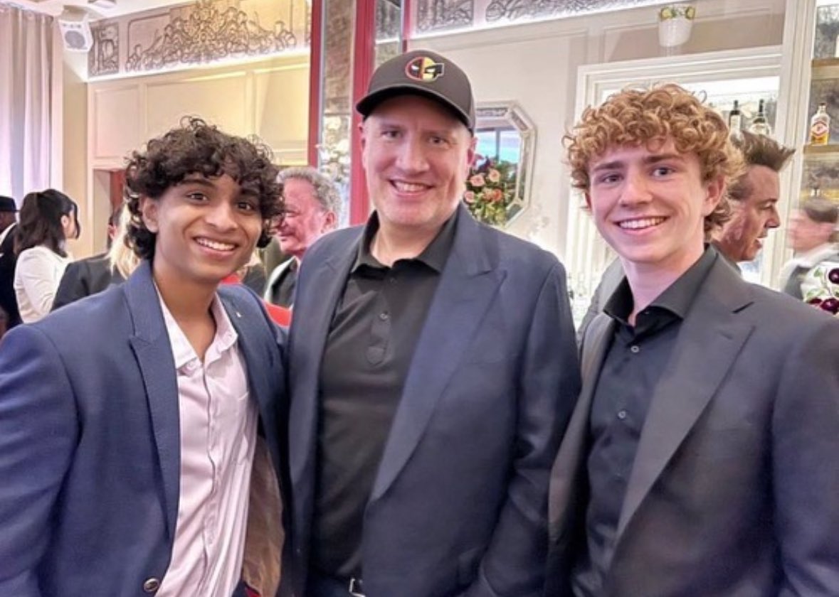 Walker Scobell and Aryan Simhadri with Marvel Producer, Kevin Feige.