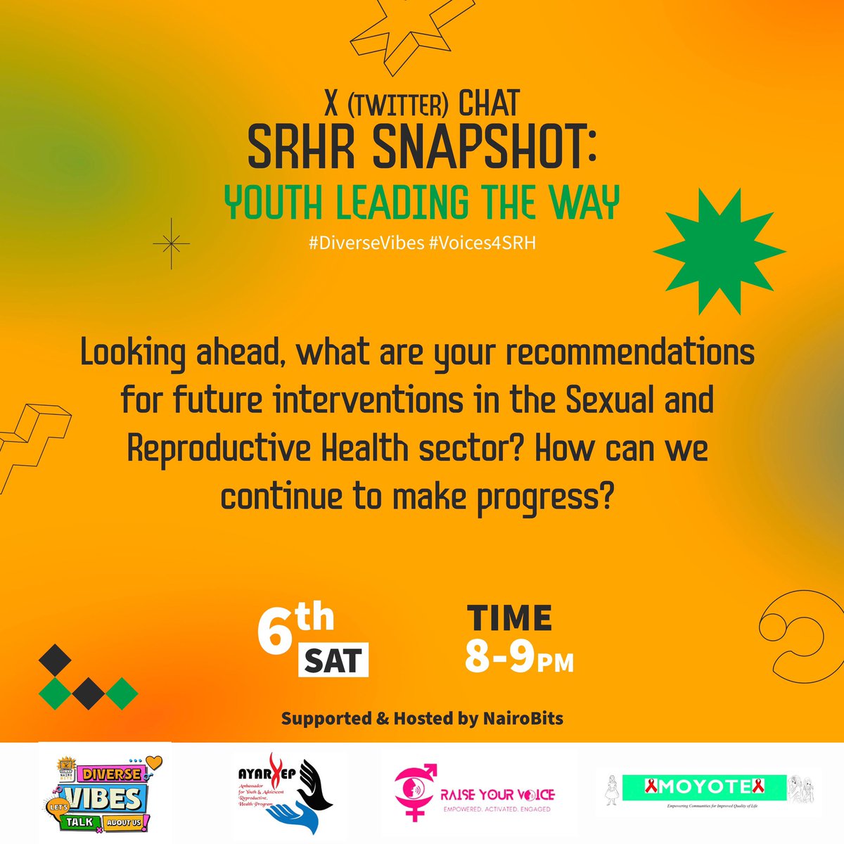 @Nairobits @MoyoteKenya @RHRNKenya @AYARHEP_KENYA Q 7. Looking ahead, what are your recommendations for future interventions in the Sexual and Reproductive Health sector? How can we continue to make progress? #Voices4SRH #DiverseVibes @Nairobits @MoyoteKenya @RHRNKenya @AYARHEP_KENYA