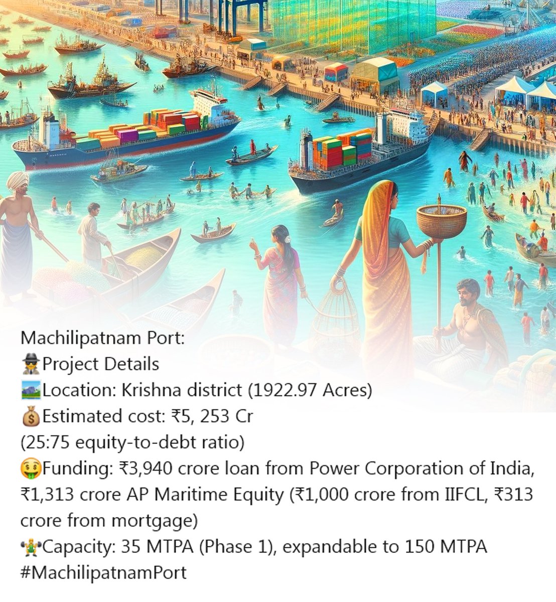 7/16 Machilipatnam Port: (2)
🐬Impact on Blue Economy and State's Prosperity
🏭Attracted Industries: Bulk cargo, food processing, petrochemicals, logistics, automotive, textiles
📊Estimated GSDP boost: ₹2,250 crore annually. (First 2 Years)
📈Estimated annual revenue: ₹500 Cr
