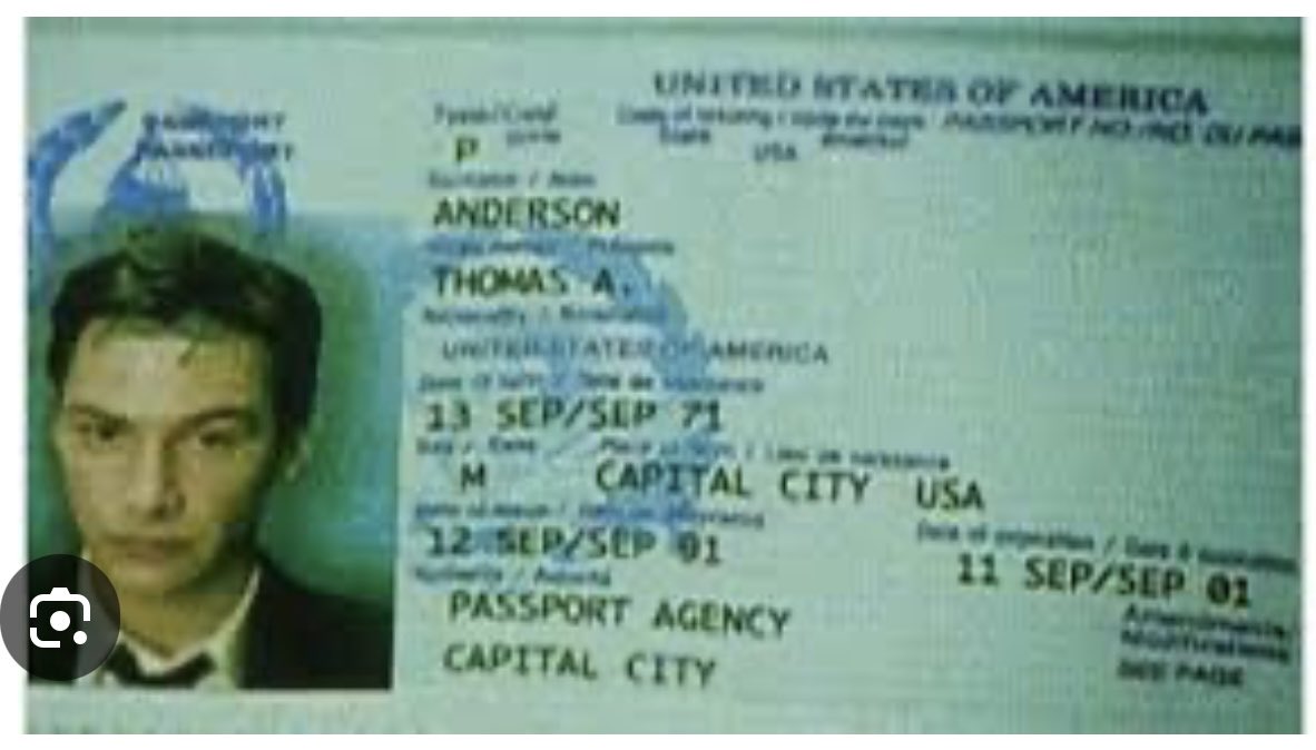 CharretChristo1's tweet photo. Matrix. Sur le passeport de Neo, on constate que la date d'expiration est le 11 septembre 2001. On pourrait imaginer qu'il s'agit d'un hommage aux victimes des attentats du World Trade Center… sauf que le film est sorti en 1999 ! Encore une coïncidence bien sur. https://t.co/4qIvmCEFPM