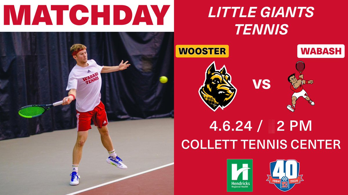 The @WabashTennis team begins @NCAC play today with a home match against the College of Wooster at 2 p.m. at the Collett Tennis Center. Come out and cheer the Little Giants to victory!! Watch online - sports.wabash.edu/wcvn Live results - wabashstats.com #WAF