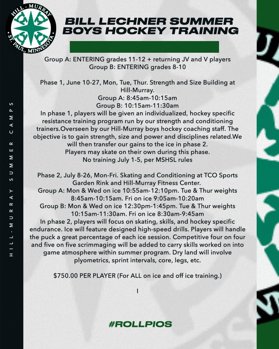 Sign up today for the Bill Lechner Summer Boys Hockey Training. Registration link in bio. #RollPios