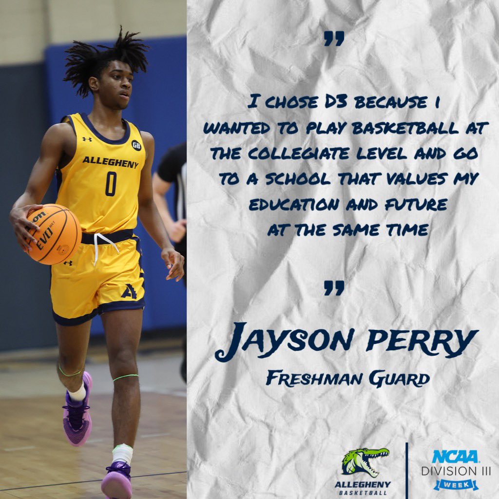 Another #D3Week quote from Freshman guard Jayson Perry! 🐊📚

#whyd3