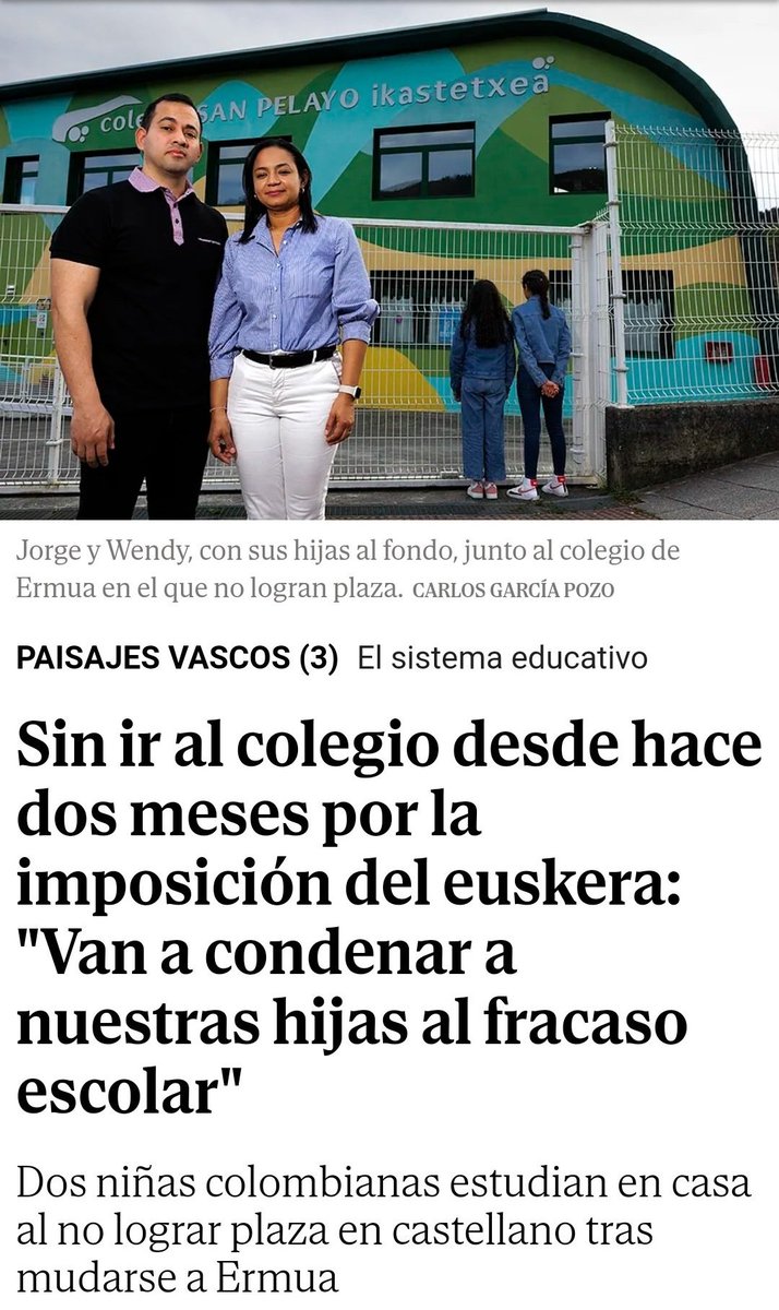 Dos notas sobre esta portada/panfletada de El Inmundo.
1) Es falso que el sistema educativo en la CAV NO se den clases en castellano.
2) Si llevan 2 meses sin llevar a sus hijas al colegio es motivo suficiente para quitarles la custodia.