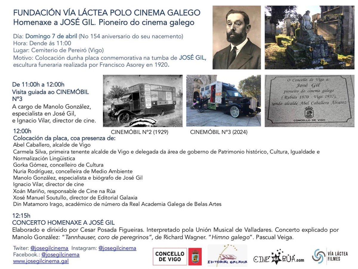 Un ano despois da presentación á prensa da viaxe do Cinemóbil3 por 30 Concellos da provincia de Pontevedra, para dar a coñecer a José Gil, chegamos ao cimeterio de Pereiró en Vigo. <a href="/manologon/">Manolo Gonzalez</a> <a href="/IgnacioVilar1/">Ignacio Vilar</a> <a href="/EdGalaxia/">Editorial Galaxia</a> <a href="/cinenaruagal/">Cine na rúa</a>  @