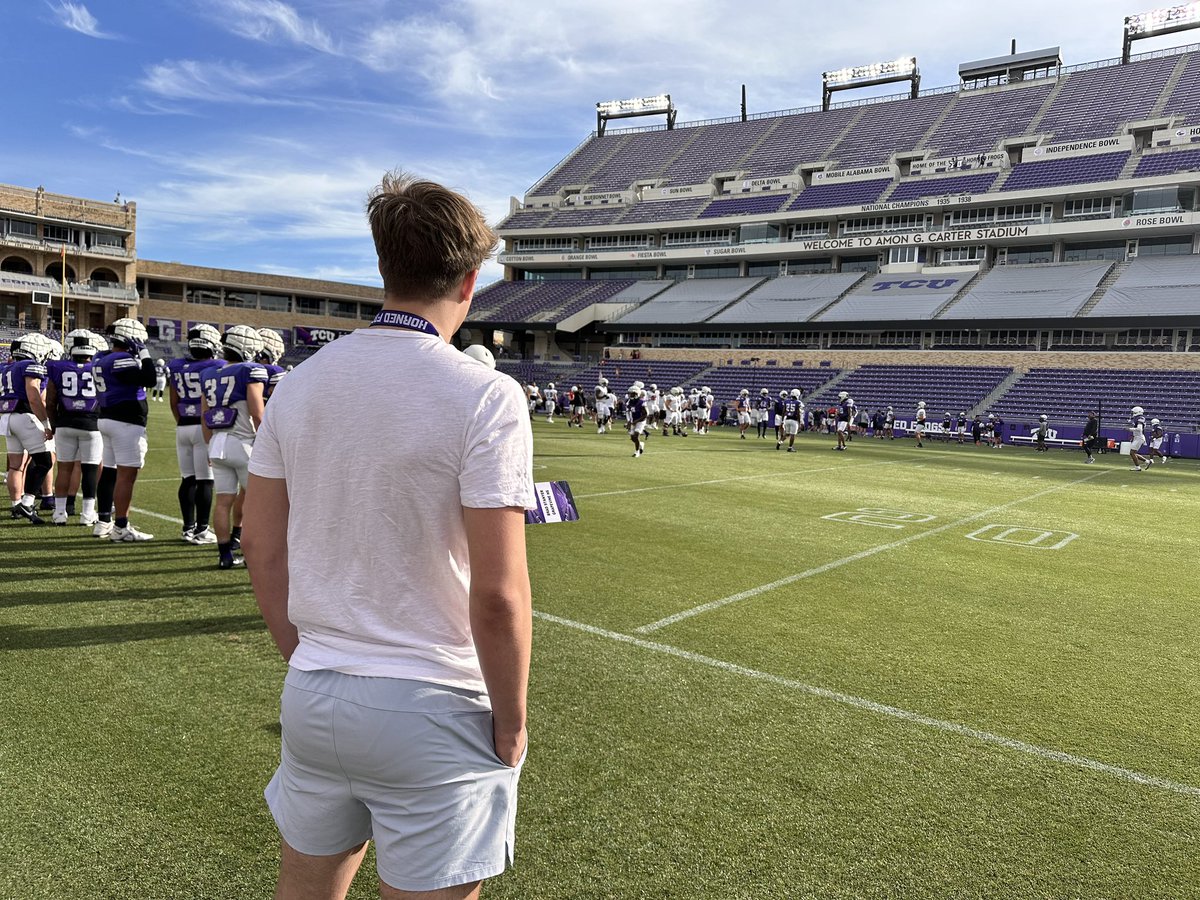 Had a great time at @TCUFootball practice! Thank you @_CoachJmac for giving me the oppertunity to come out! #BleedPurple @TCUFootball @GHSMustangsFB