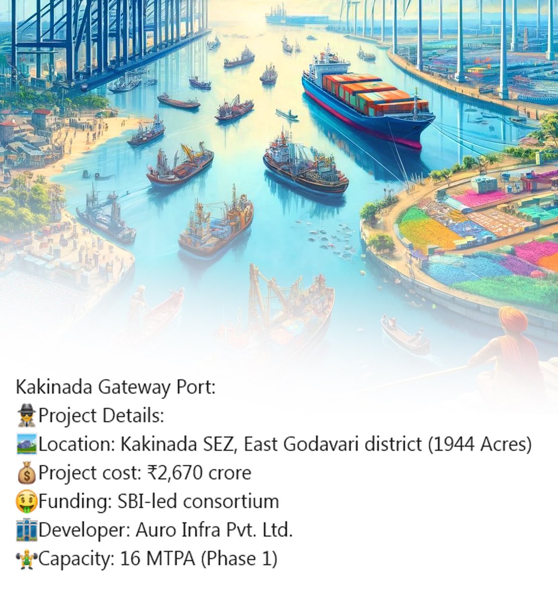 5/16 Kakinada Gateway Port: (2)
📊Impact on Blue Economy and State's Prosperity
🏭Industries: Export-oriented industries (textiles, apparel, electronics), petrochemicals, food processing, IT, ITES
📊Estimated Contribution to GSDP: ₹2,250 crore annually (First 2 Years)