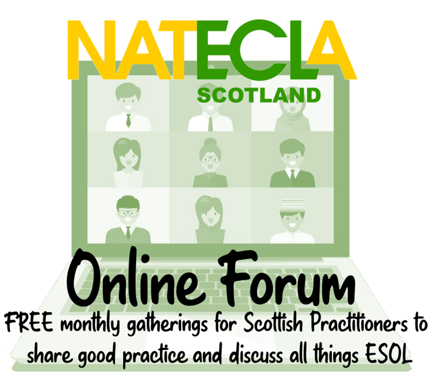 JOIN US for our next ONLINE FORUM - Thurs 25th April, 7-8pm, ZOOM. Come &amp; hear Carol Samlal talk about ESOL and 'Sustainability as a Life Skill'. For more info &amp; to book your place: nateclascotland.wordpress.com/webinars/
Look forward to seeing you on the 25th!
#nateclascotland #esol #cpd