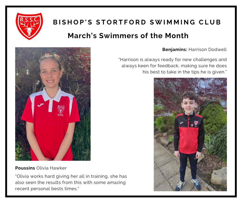 We’re really getting to enjoy this part of every month when we introduce the two swimmers picked by our coaches. March congratulations go to Olivia and Harrison!!