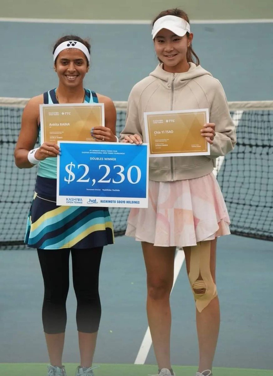 Ankita Raina and her doubles partner Chia Yi Tsao clinched the Doubles crown at the ITF W50 Kashiwa Open, defeating the 3rd seed duo of M. Brooks/E Chong in straight sets 6-4 6-4! 🏆🎾 #DoublesCrown #W50