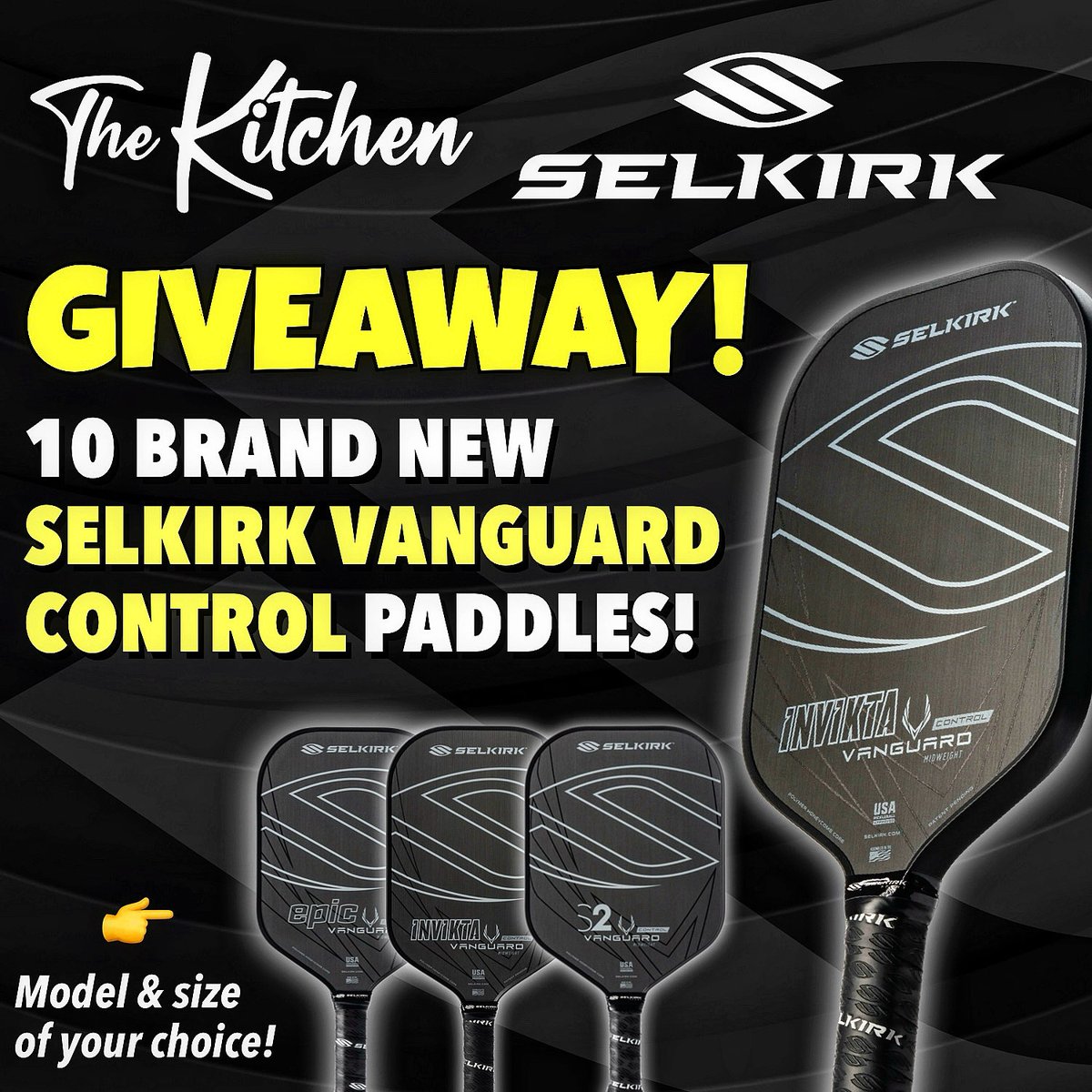 GIVEAWAY — 10 Selkirk Vanguard Control Pickleball Paddles 💎 

We are excited to partner with Selkirk to give away 10 of their BRAND NEW Vanguard Control pickleball paddles.   

Winners get to choose size and color! ⚡️

- FOLLOW STEPS 1-4 BELOW TO ENTER - 
1. FOLLOW 👇