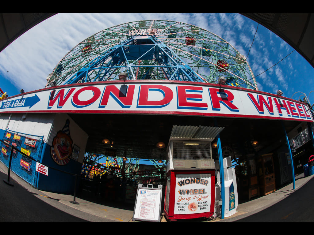 Fantastic fisheye photo of Coney Island's Deno's Wonder Wheel Amusement Park by Eric Kowalsky. We're open weekends and school holidays, including Eid al-Fitr, April 10th. Kiddie rides open at 11 AM, Wonder Wheel & adult rides at 12 PM 🎡🎢🎠