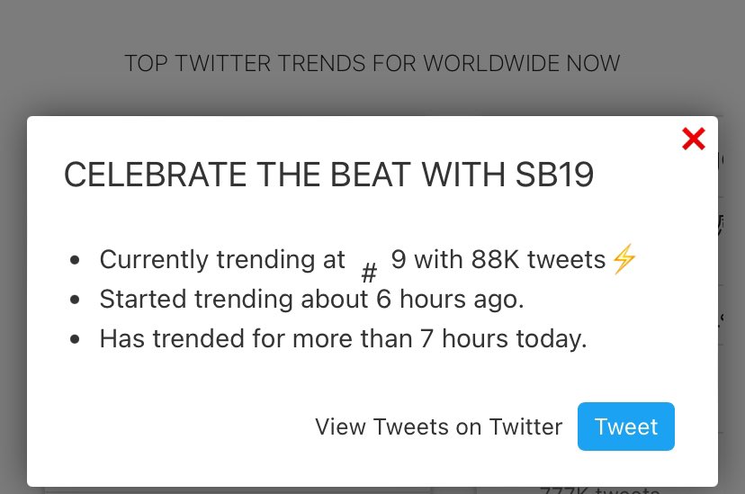 WORLDWIDE TREND ALERT!

Our tagline sits at #9 on the Worldwide Trendlist!

CELEBRATE THE BEAT WITH SB19
<a href="/SB19Official/">SB19 Official</a> #SB19
#SB19atAuroraMusicFest2024
#AuroraMusicFestClark2024