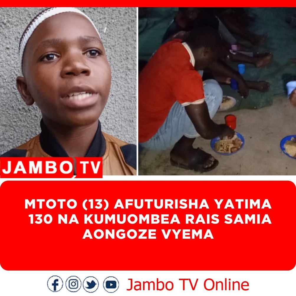 Ndugu zangu @Jambotv_ haya sio maigizo? Mtoto wa miaka 13 anatoa wapi pesa ya kufuturisha watu 130? Halafu alivyomaliza kufuturisha akamuombea Samia? Hivi mnatuonaje? Mtoto ambaye nguo zake ananunuliwa na wazazi pesa ya kufuturisha kaitoa wapi?