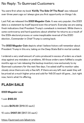 @nicci_eddy @Prolotario1 Def NOT from JuanOSavin - they have a 4 to 500% mark up on silver - 1 ounce should still be  under 35 dollars, not $125 which Juan o was offering in his 'flash sale' a couple of weeks ago -he said hurry as it's going up to 145 the next week! 
Here's the email he sent out