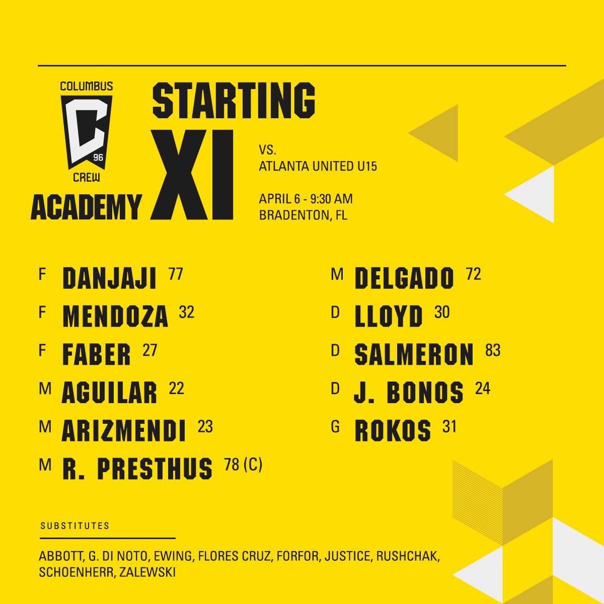 Our XI from this morning’s match 🆚 Atlanta United 💪 #Crew96 | #VamosColumbus