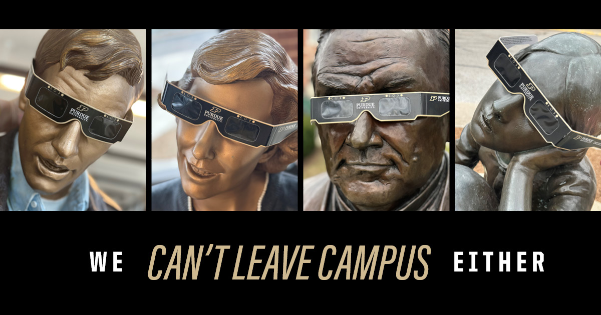 Everyone should try to get to an area of #totality for the Apr. 8 #SolarEclipse (go to @IMS!) But not everyone can leave campus. If you can't, we're here for you. Join us at the Engineering Fountain starting at 1:45. We have 2,024 glasses to give away for safe viewing. #boilerup