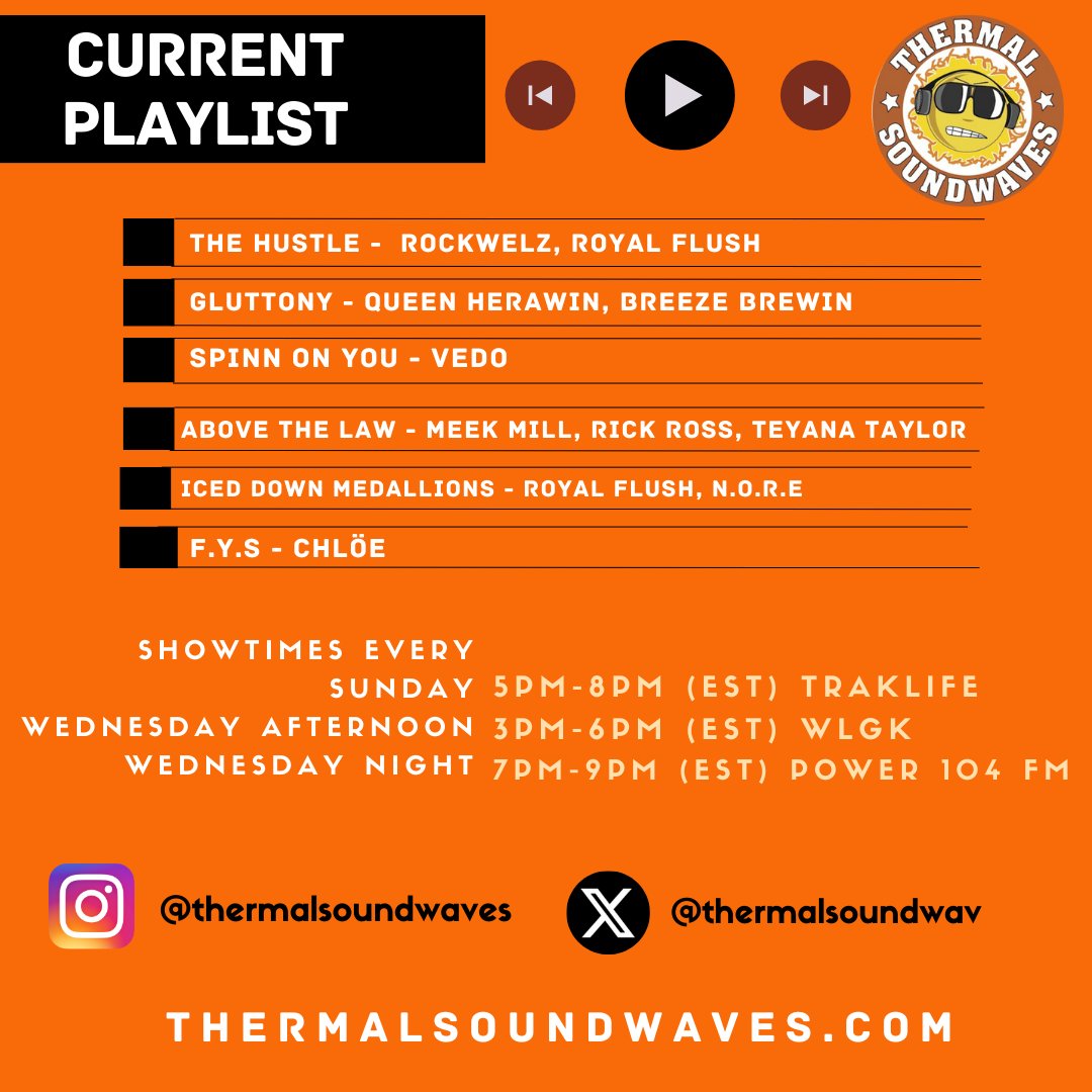 This week’s #ThermalSoundwaves #Show current #Playlist .. thermalsoundwaves.com/music-archives .. Send submissions to: thermalsoundwaves@gmail.com .. Clean versions also!! .. instagram.com/p/C5bK7aFuFqa/ .. #music #Radio #OnAir #worldwide #djs @Digiwaxx @KenCashman