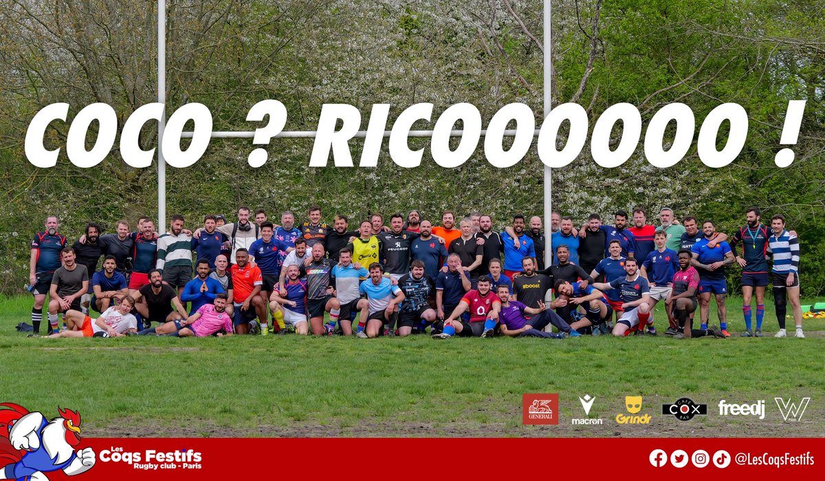 Coco ? Ricoooo ! Les Coqs Festifs poursuivent leurs entraînements avec ce matin le Samedi Rugby au stade Pershing ! On y retourne ? Rendez-vous la semaine prochaine avec du #rugby, de la Transpi et aussi une belle soirée au Cox ! 🐓🏉🏳️‍🌈🏳️‍⚧️