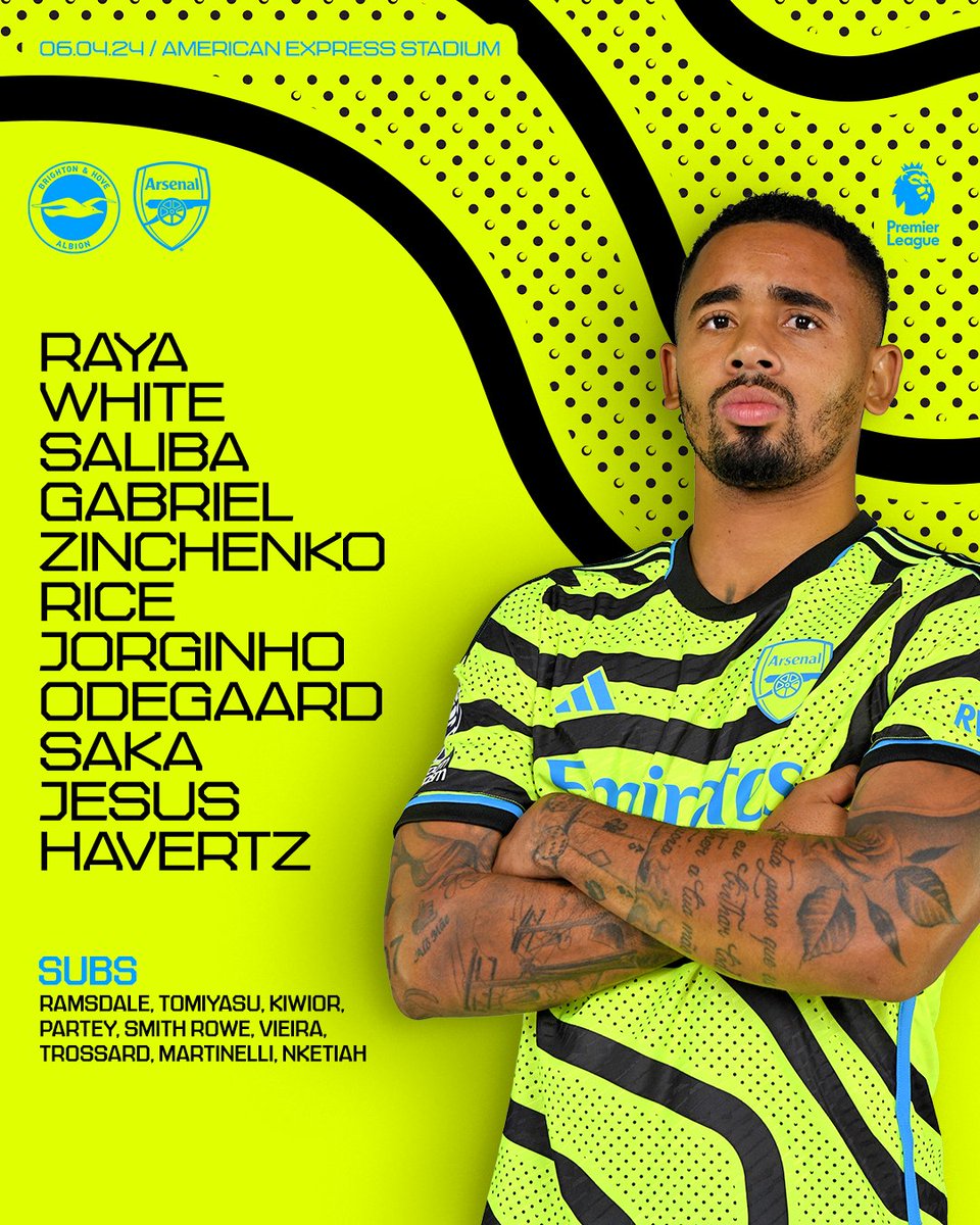 Arsenal's tweet image. 🟡 𝗧𝗘𝗔𝗠𝙉𝙀𝙒𝙎 🔵

⚖️ Jorginho in the middle
⚡️ Jesus on the wing
🔙 Saka returns

Let's keep raising the bar, Gunners 👊
