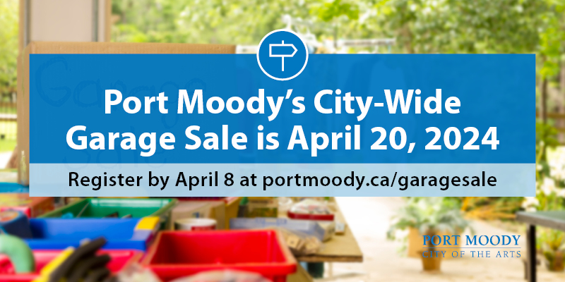 Mon, April 8 is the deadline to sign up for the City-Wide Garage Sale. Don't miss this chance to do some spring cleaning & make a bit of cash. If you have gently used goods to sell or give away register now. The sale happens April 20, 2024. Details here: calendar.portmoody.ca/default/Detail…