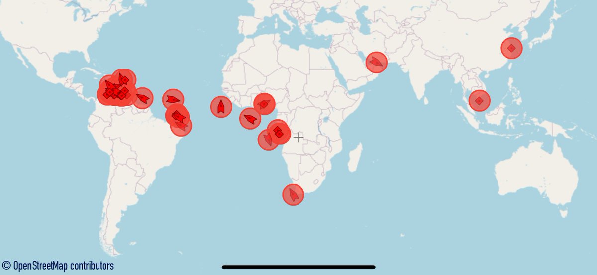 Believe it or not, every single one of these tankers are currently in Venezuela. This form of location deception is made possible by AIS spoofing. Map by <a href="/MarineTraffic/">MarineTraffic</a>, a <a href="/Kpler/">Kpler</a> company.