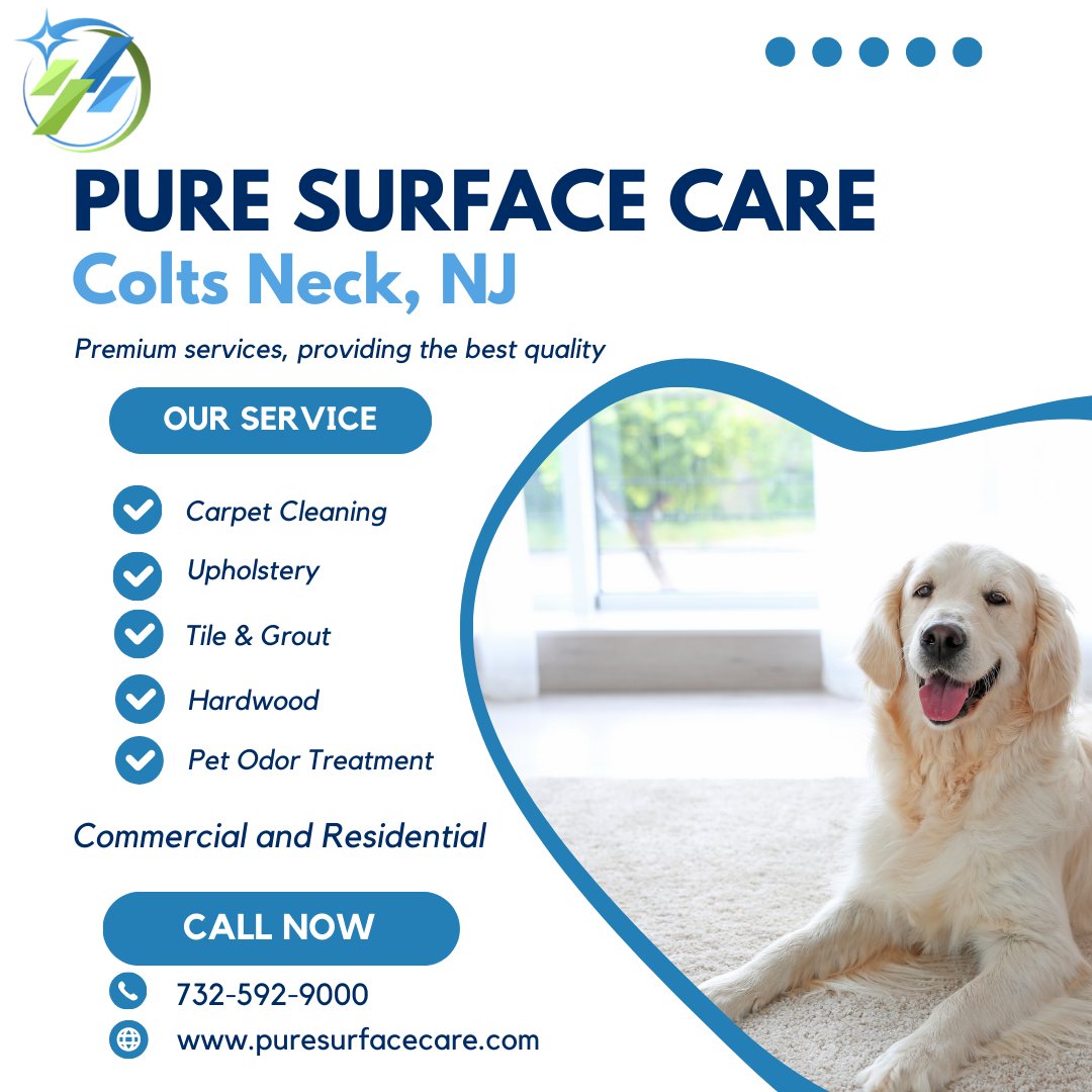 Brighten your home with pet-friendly carpet and upholstery cleaning from Pure Surface Care. We specialize in removing pet odors, leaving your spaces fresh and welcoming. Dive into a cleaner, happier home today.  🐾🏡

#Howellnj #Farmingdalenj #Freeholdnj #Coltsnecknj #dealnj