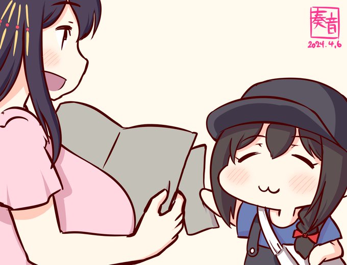 「しぐれしんぶんです!ごうがいです!」
「あら、学校で嬉しいことがあったのね」
「うん!!」
「よかったわね♪」
「むふー♪」

#ママ城とちびしぐ 