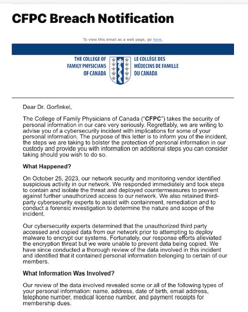 The🇨🇦College of Family Physicians was HACKED The breach involves the PERSONAL info of every family doctor including... -Names & addresses -Dates of Birth -Medical License Numbers➡️req'ed on all Rxs Being a family doctor just got a bit harder.