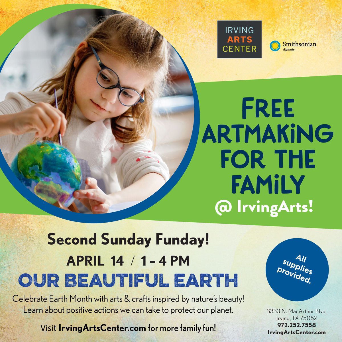 Celebrate our earth with art inspired by its beauty! What do you love about our planet? #earthday #earthmonth #motherearth #ecoart #ecofriendly #irvingtx #irvingarts #familyfun #kidscrafts