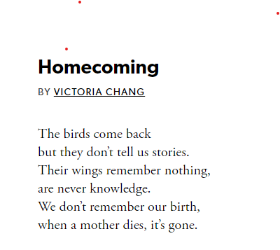 Dear April, today, I touched my mother's face on a picture where she's holding me as a baby. I don't remember but I was there with her. Memory is a building with a foundation of something unknown to you. Today, I sat with this poem for long.