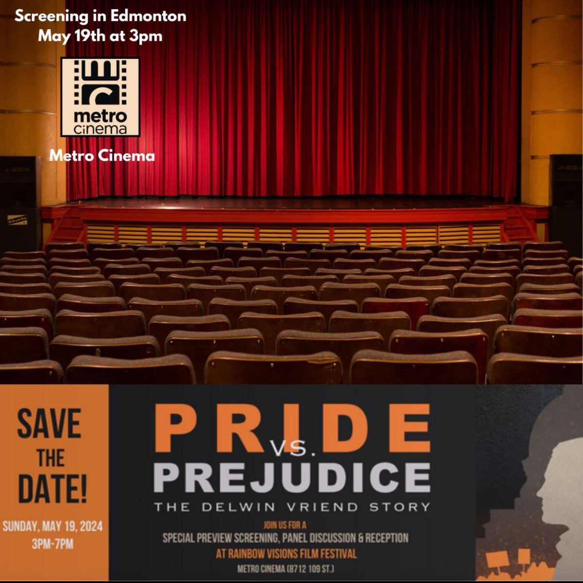 Save the date! Join us for this special preview screening of our new feature film documentary.

I’m uncertain times, we need hope and the courage of community. 

Learn more at: pridevsprejudice.com

#yeg #yegdt #yegpride #metrocinema #RainbowVisions