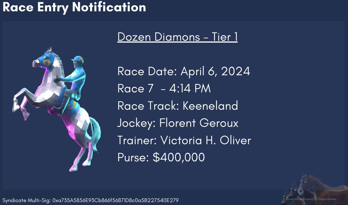 Our T1 <a href="/gameofsilks/">Game of Silks</a> horse at <a href="/keenelandracing/">Keeneland Racing</a> Race 7 today