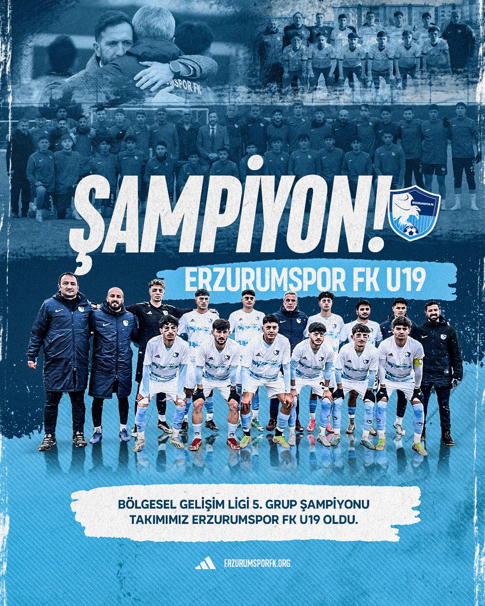 Erzurumspor U19 Futbol Takımımız, Bölgesel Gelişim Ligi 5. Grup’ta Şampiyon Oldu. 💪 Tebrikler Gençler! 💙🤍