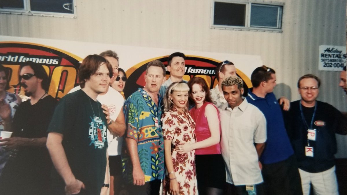In my happy place playing @garbage and @nodoubt on that @lithiumsiriusxm thing! Here I am with them and a bunch of my friends from a few thousand years ago (green shirt on the left)