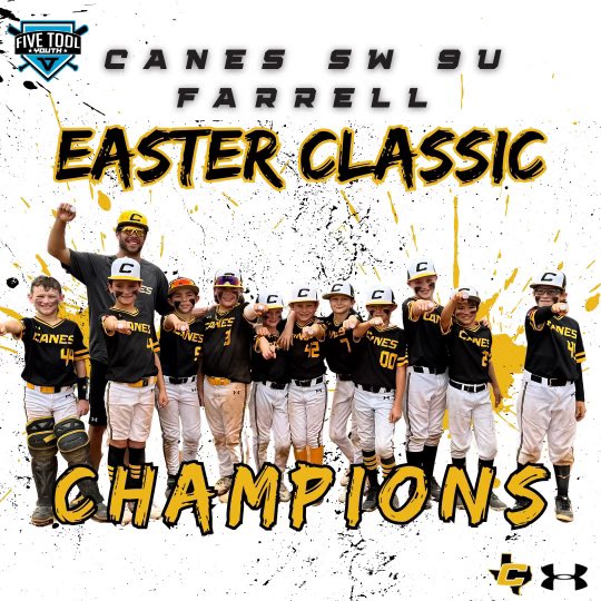 💍 SQUAD! #CanesSW 9U Farrell won the @fivetoolyouth Easter Classic and had a blast doing it. Another awesome example of our youth program - learning, having fun and winning games. 👏