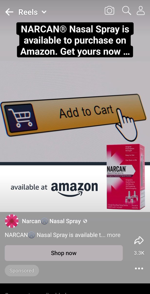 So now Narcan is available through Amazon. Now b/c I take Rx pain meds this is all of my advertising feed on Facebook, YouTube and even on Google Chrome articles.