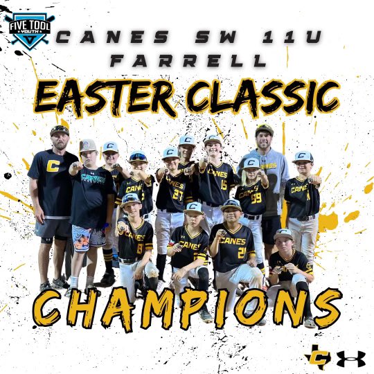 JOB WELL DONE 👏 #CanesSW 11U Farrell put on an entertaining show by winning @fivetoolyouth Easter Classic. Future for this group continues to be very bright 😎.