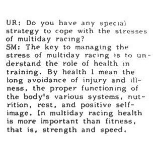 I saved this a few yrs ago from an interview with multiday legend Stu Mittleman. The most important key to a multiday race is to go into fully healthy and well. Health is more important than the training and fitness 💯! I’ll work on a more detailed post.