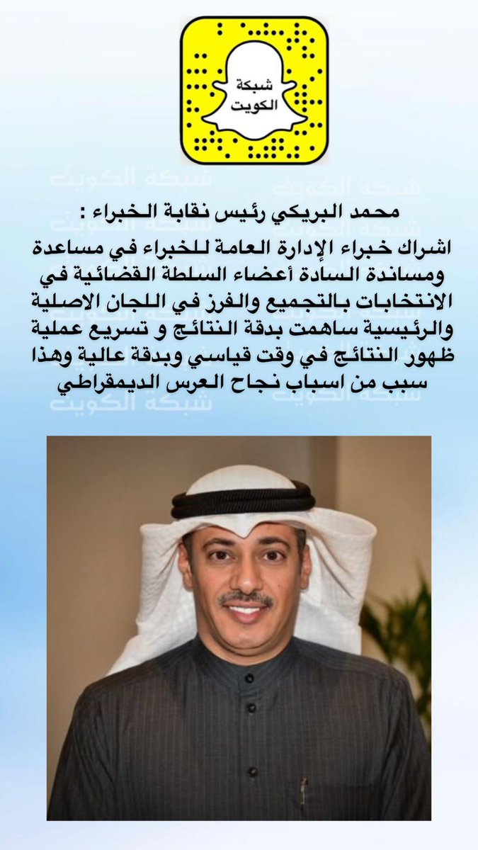 شبكة الكويت (@networkkw) on Twitter photo محمد البريكي رئيس نقابة الخبراء :
اشراك خبراء الإدارة العامة للخبراء في مساعدة ومساندة السادة أعضاء السلطة القضائية في الانتخابات بالتجميع والفرز في اللجان الاصلية والرئيسية ساهمت بدقة النتائج و تسريع عملية ظهور النتائج في وقت قياسي وبدقة عالية وهذا سبب من اسباب نجاح العرس محمد البريكي رئيس نقابة الخبراء :
اشراك خبراء الإدارة العامة للخبراء في مساعدة ومساندة السادة أعضاء السلطة القضائية في الانتخابات بالتجميع والفرز في اللجان الاصلية والرئيسية ساهمت بدقة النتائج و تسريع عملية ظهور النتائج في وقت قياسي وبدقة عالية وهذا سبب من اسباب نجاح العرس
