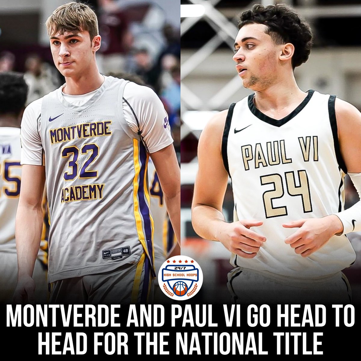 #1 Montverde Academy (FL) and #3 Paul VI (VA) battle for a #ChipotleNationals championship today at 12pm ET. The matchup features:

-Cooper Flagg (Duke)
-Derik Queen (Maryland)
-Liam McNeeley (#11 in ESPN100)
-Asa Newell (Georgia)
-Pat Ngongba (Duke)
-Rob Wright III (Baylor)