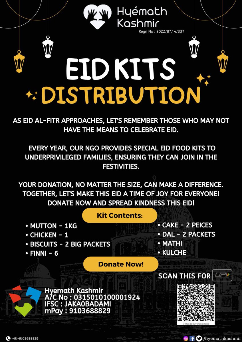 Asalamualkyum every Eid we reach to destitute families and distribute these Eid kits to them. This year the registered families have increased and we need you help to make this possible. One kit cost 1600 kindly try to sponsor a kit. Donate generously and rt for max reach 🤲