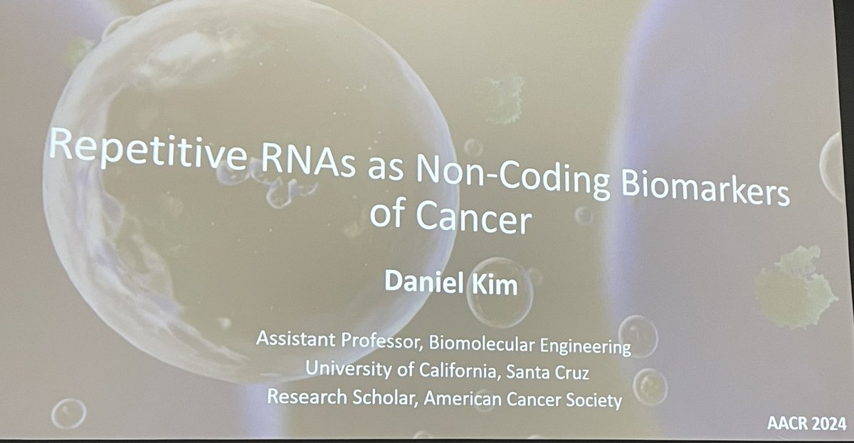 Kicking off day 2 at #AACR24 with a fascinating talk in a session on genomic “dark matter” in cancer. @AmericanCancer grantee @ProfDanielKim gave a fascinating talk about the RNA payload within extracellular vesicles.