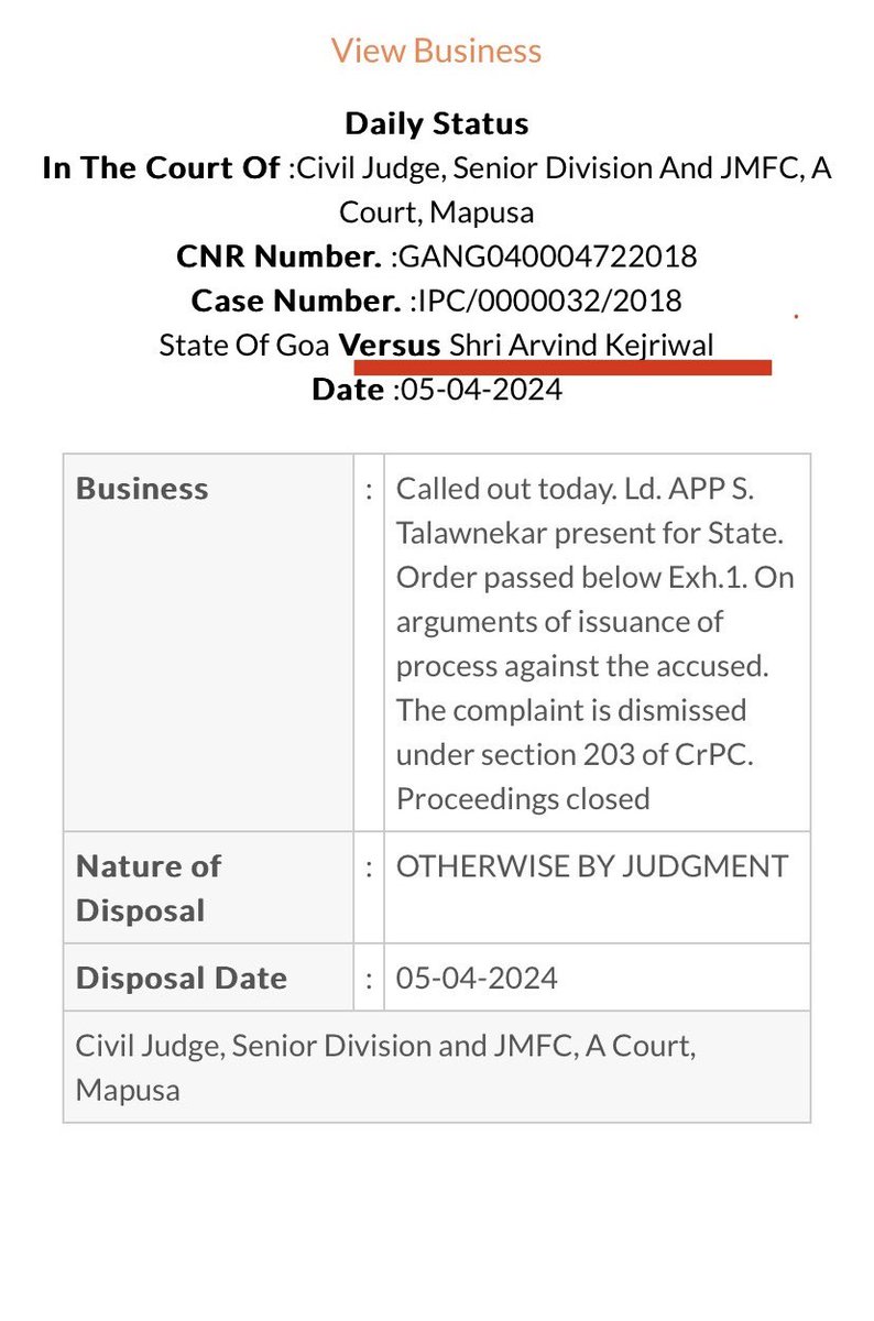.@BJP4India and @narendramodi will keep on filing false cases against @ArvindKejriwal but we have full faith in judiciary. One more such false complaint pertaining to 2017 Goa Assembly Elections dismissed by Hon’ble JMFC in Goa. @AamAadmiParty @AAPGoa @AAPDelhi @KejriwalSunita