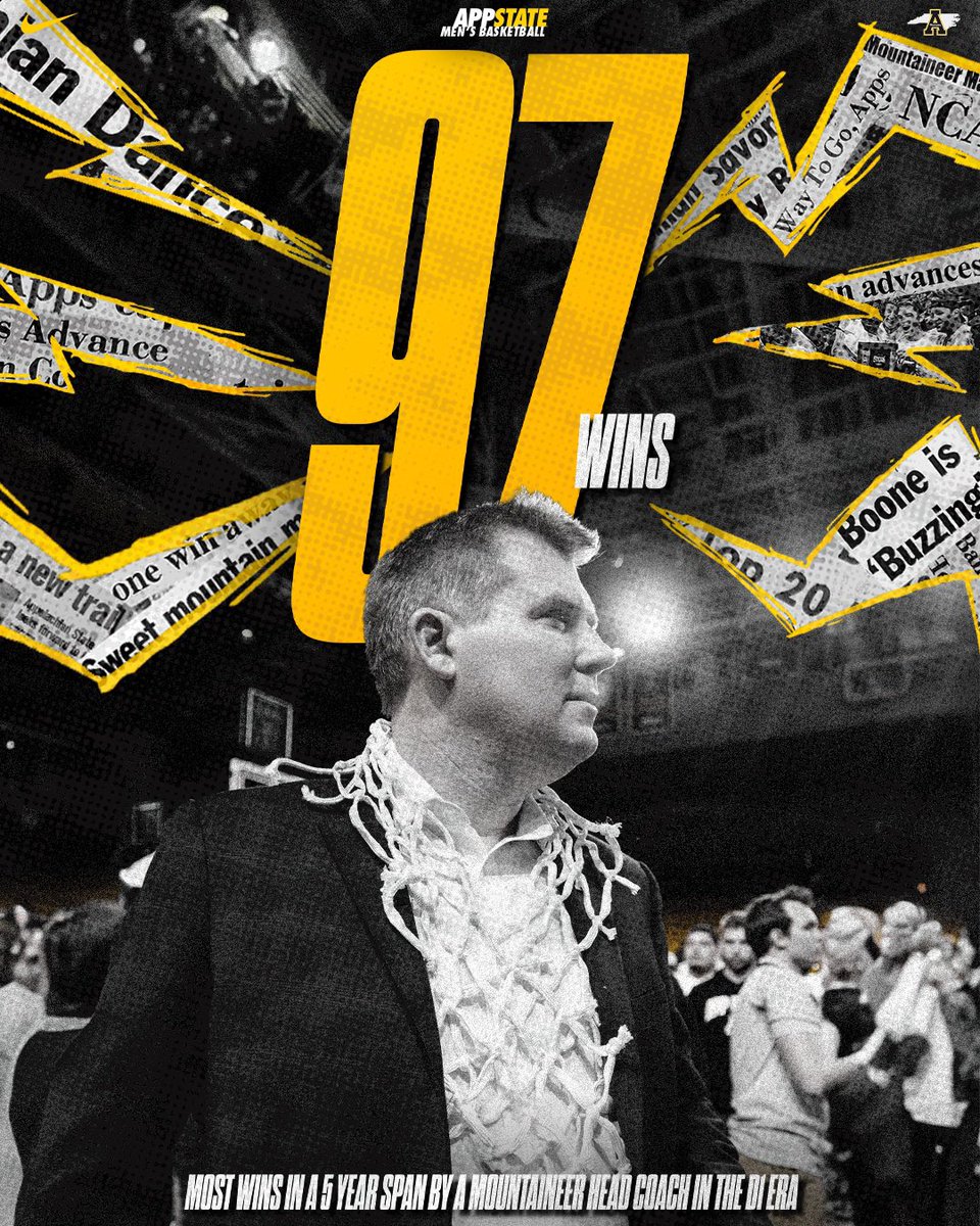 𝗪𝗶𝗻𝗻𝗲𝗿𝘀 𝘄𝗶𝗻. Coach Kerns’ 97 wins across his first five years at App State is the most by a Mountaineer head coach over a five-year stretch in the DI era. #TakeTheStairs