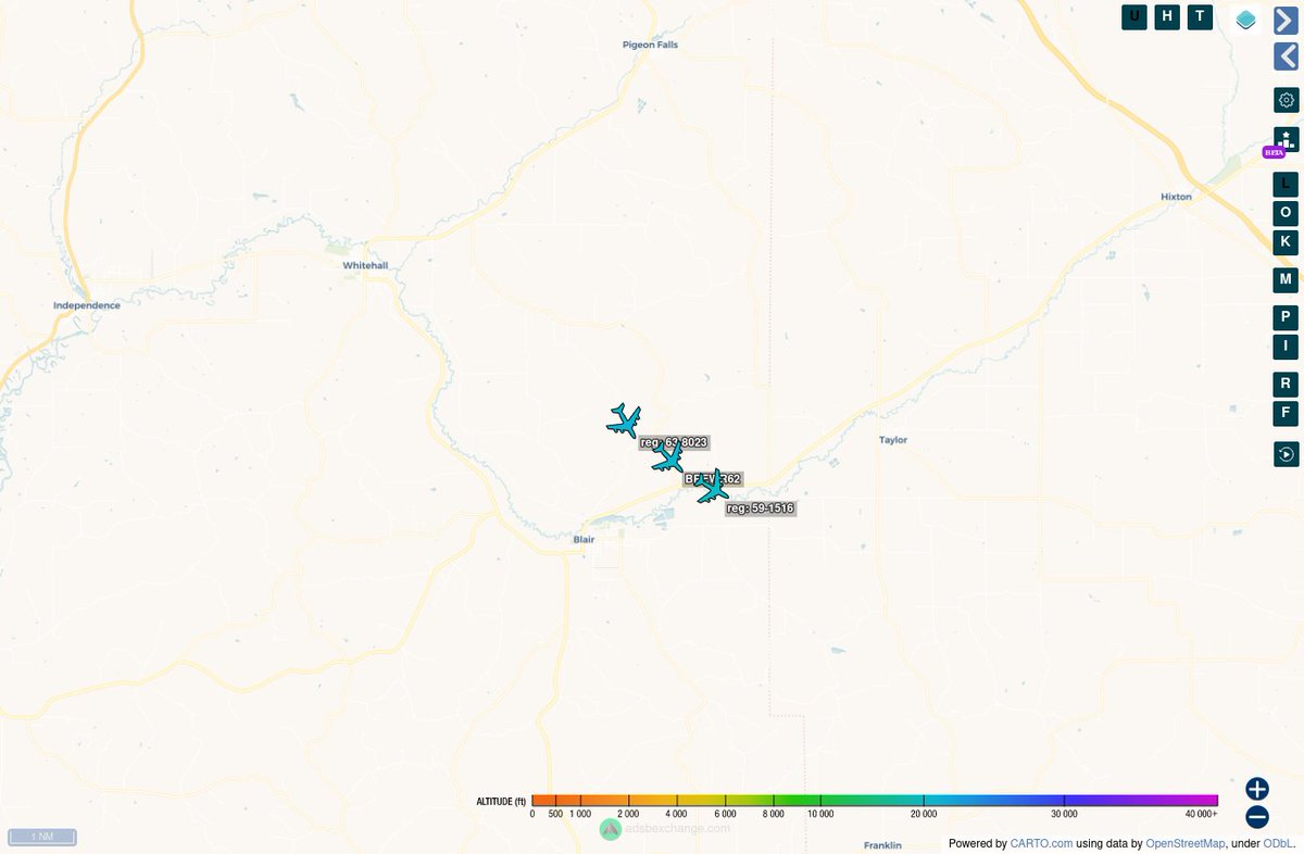 TheIntelFrog's tweet image. It appears to be drill weekend for the 128th Refueling Wing based in Milwaukee, WI.  

A 3-ship formation of KC-135 Stratotankers are over western Wisconsin.

#AE0261 as BREWR62
#AE04E6 as 59-1516
#AE07C3 as 63-8023