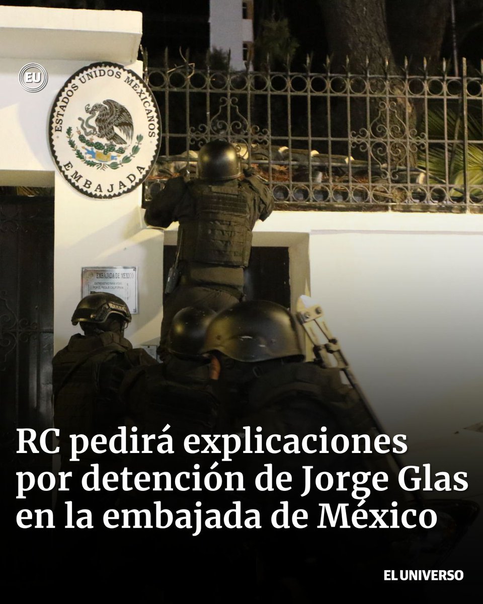 eluniversocom's tweet photo. Los 51 legisladores que tiene la bancada de la #RevoluciónCiudadana (RC), en la #Asamblea Nacional pasarán a la oposición al gobierno de #DanielNoboa tras lo sucedido con la detención del exvicepresidente de la República, #JorgeGlas Espinel, que permanecía en la embajada de #México en #Quito y esperaba el salvoconducto respectivo.  https://t.co/FteaZVpd1V

A las 11:30 la bancada correísta dará una rueda de prensa para rechazar lo realizado por el Gobierno en torno a la detención del exvicepresidente.