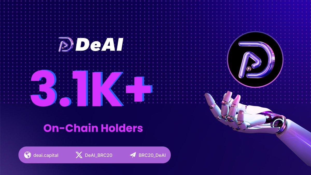 DeAI_BRC20's tweet photo. 🏆🏆🏆The number of users holding addresses on the DeAI blockchain has exceeded 3,100.

🚀🚀🚀This achievement reflects our collective efforts and dedication with the community.

🌕🌕🌕As we journey forward, we will continue to work hand in hand with the community to pave the way for DeAI's development.

🪩Buy $DeAI on @okxweb3 Inscription Market:https://t.co/rIaTNbrVFV

#DeAI #BTC #BRC20 #DePIN #AI