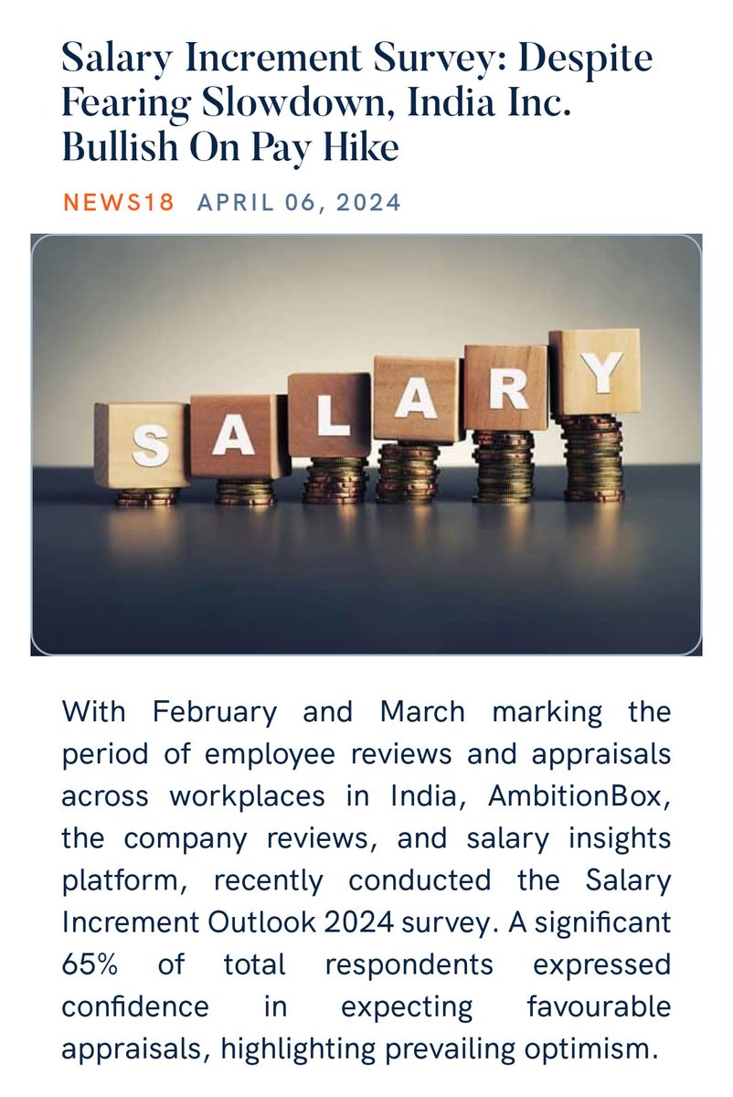 Salary Increment Survey: Despite Fearing Slowdown, India Inc. Bullish On Pay Hike
news18.com/business/salar…

via NaMo App